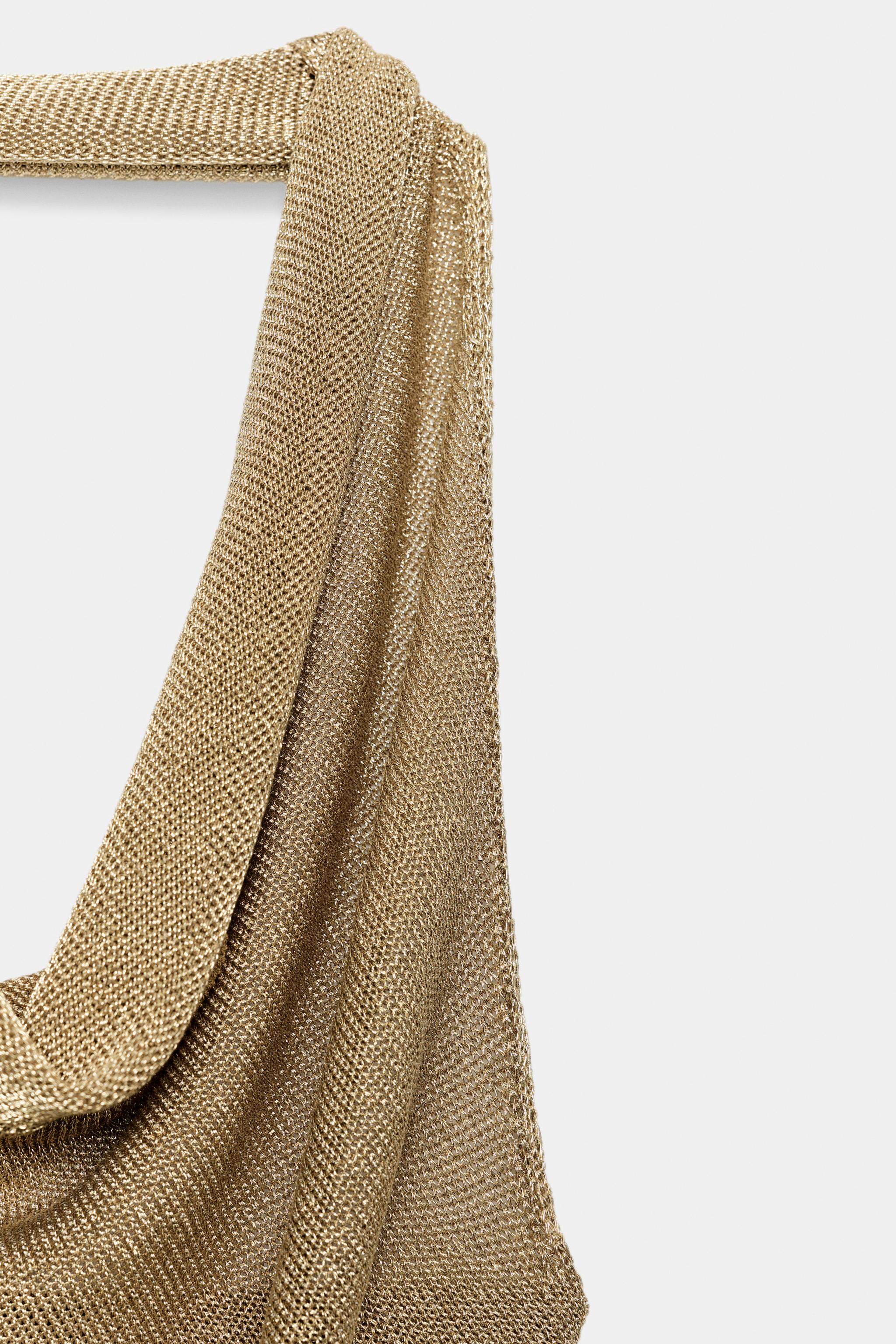 METALLIC THREAD HALTER KNIT TOP